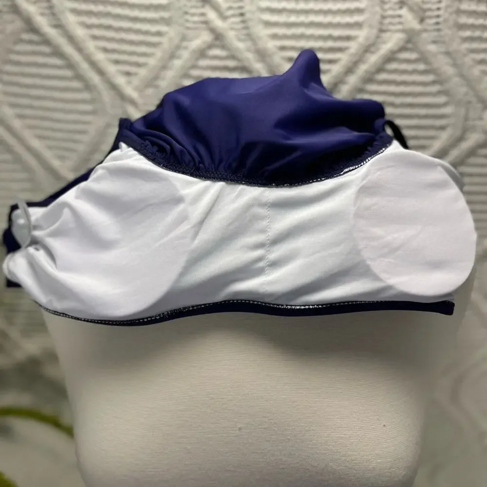 NWT Beachsissi Ruffle Flowy Bandeau Basic Nautical Bikini Top‎ Blue Sz Large